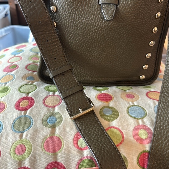 Olive Green Leather Studded Shoulder Bag - Picture 6 of 11